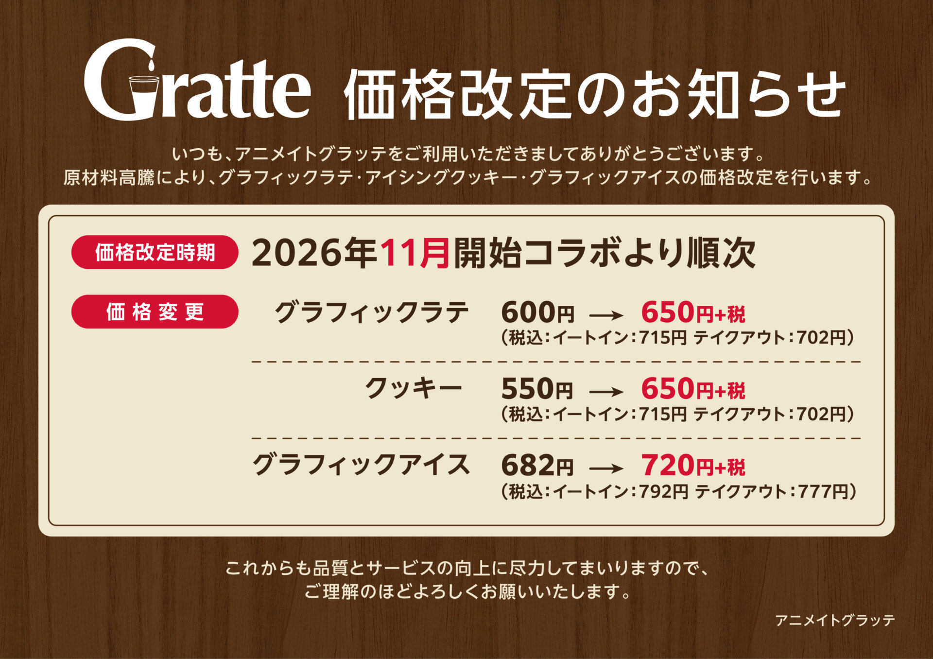 価格改定のお知らせ