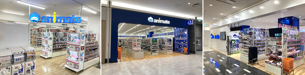 2026年7月時点の郡山店（左）、イオンモール太田店（真ん中）、アミュプラザおおいた店（右）